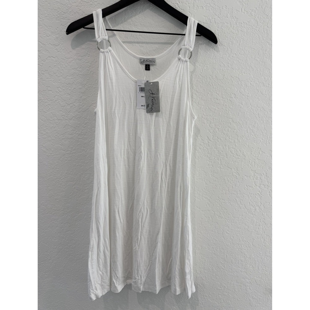 J Valdi Women's S White Solid Knit Sleeveless Scoop Cover Up For Bathing Suit